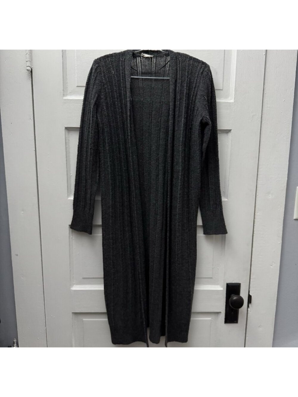 Kim & Thread Charcoal Ribbed Long Duster Cardigan Open Front Sweater S